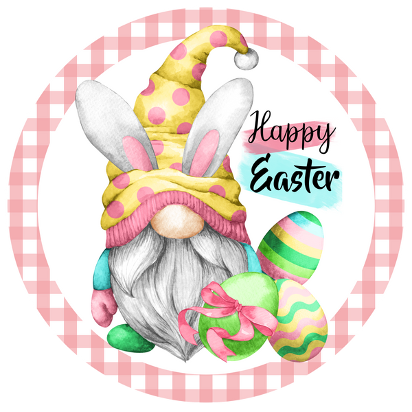 Happy Easter Spring Bunny GNOME Sign, Wreath Sign Attachment, Rustic Sign. Spring Decor, Farmhouse