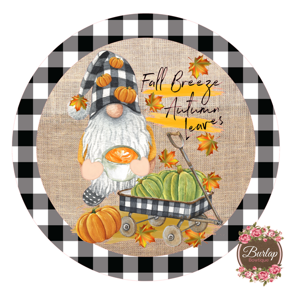 Fall Breeze Gnome Sign, Wreath Supplies, Wreath Attachment, Door Hanger, Wreath Sign