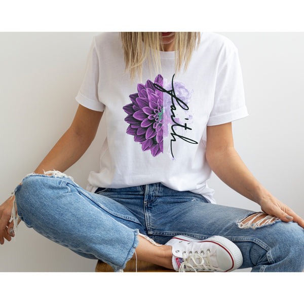 Faith Purple Floral Inspirational Tee Shirt, Unisex Tee Shirt, Woman Tee Shirt, Mom shirt