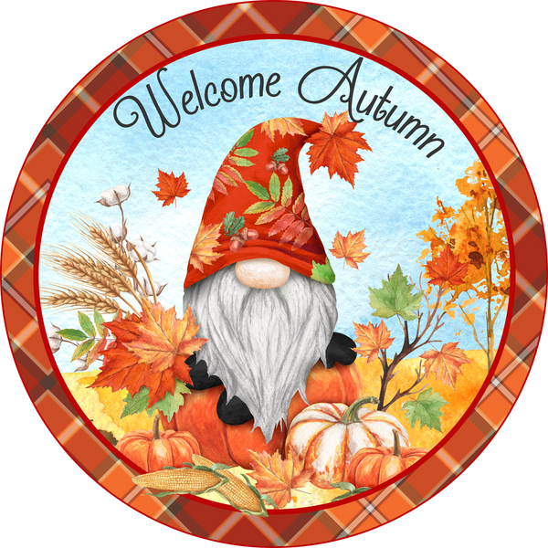 Welcome Autumn Fall Gnome Autumn Sign, Fall Door Hanger, Wreath Sign