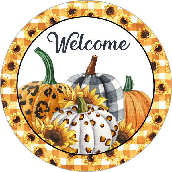 Welcome Fall Leopard Pumpkins Sign, Wreath Sign, Fall Decor, Door Hanger, Tiered Tray Sign, Wreath Supplies