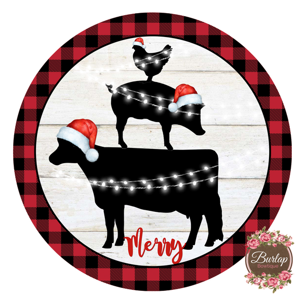 Farmhouse Christmas Stacked Farm Animal Sign, Wreath Supplies, Wreath Attachment, Door Hanger, Wreath Sign