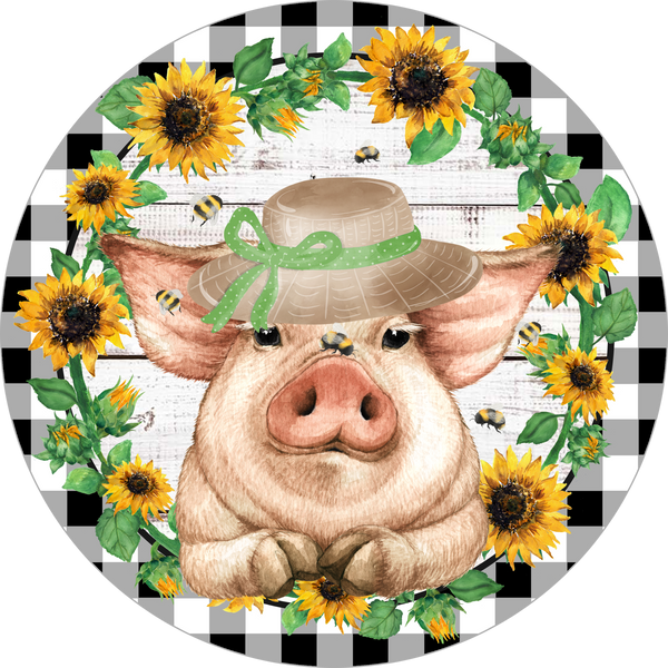 Farmhouse Sunflower Pig Hog Spring Sign, Spring Sign, Door Hanger, Wreath Sign