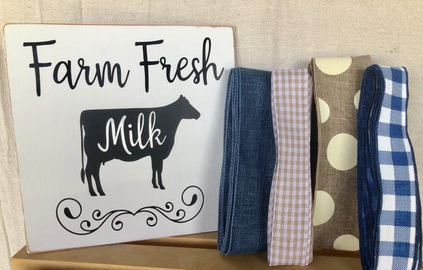Farm Fresh Milk Cow Sign and Ribbon Kit, Farmhouse Wreath Kit, Wreath Supplies