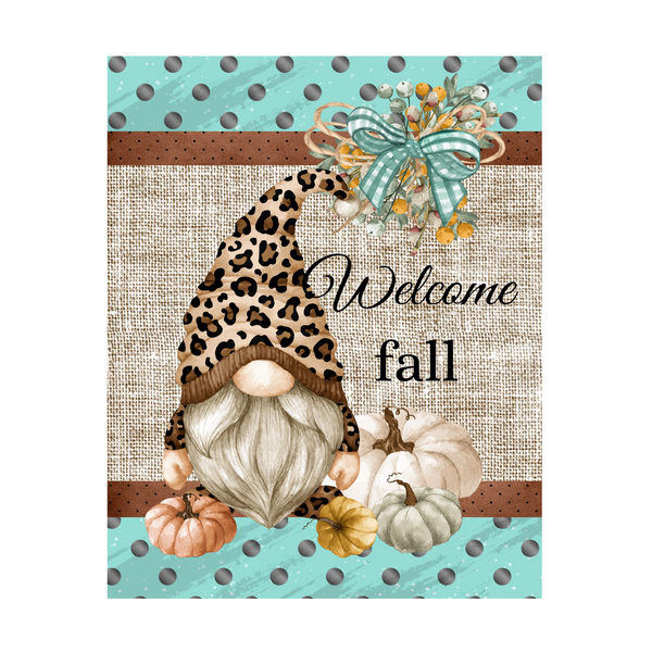 Welcome Fall Leopard Gnome Sign, Wreath Sign Attachment, Rustic Sign. Summer Decor, Farmhouse