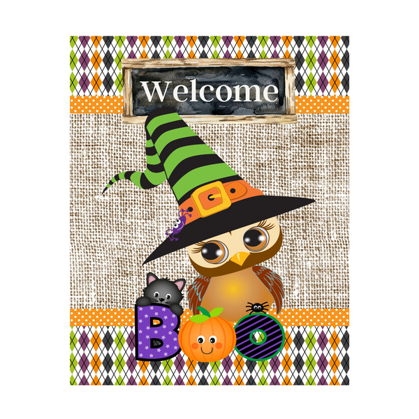 Welcome Boo Owl Witch Halloween Sign, Wreath Sign Attachment, Rustic Sign. Summer Decor, Farmhouse