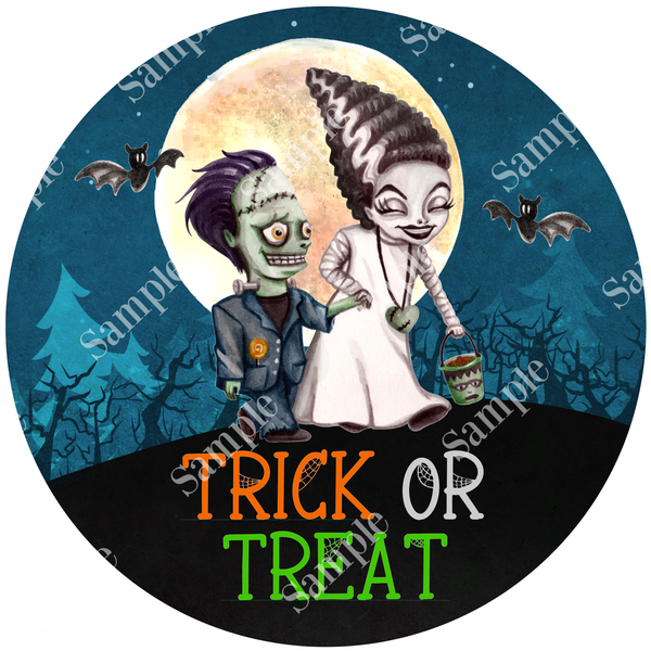 Frankenstein Trick or Treat Halloween Sign, Wreath Supplies, Wreath Attachment, Door Hanger, Wreath Sign