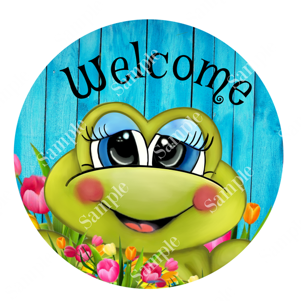 Welcome Toad Frog Spring Sign, Spring Sign, Door Hanger, Wreath Sign