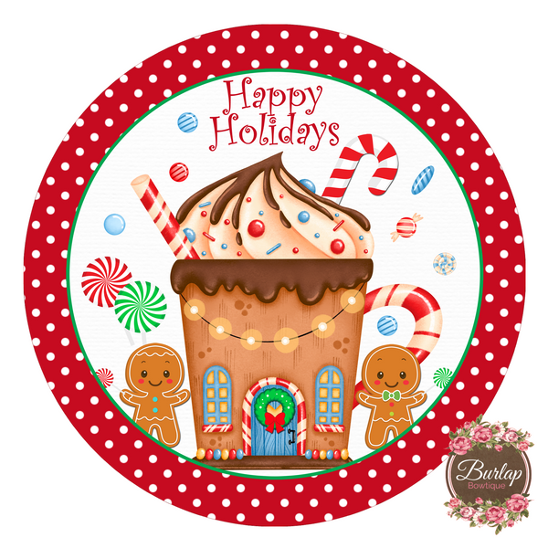 Merry Gingerbread House Christmas Sign, Wreath Supplies, Wreath Attachment, Door Hanger, Wreath Sign