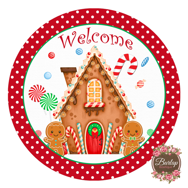Gingerbread House Christmas Sign, Wreath Supplies, Wreath Attachment, Door Hanger, Wreath Sign