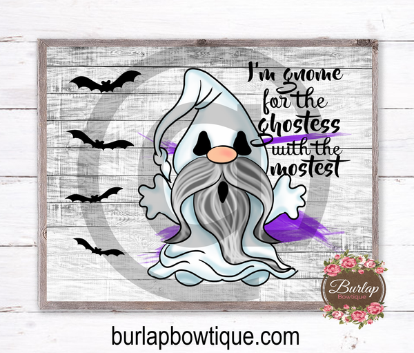 Halloween Ghost Gnome Sign, Wreath Sign Attachment, Halloween Sign
