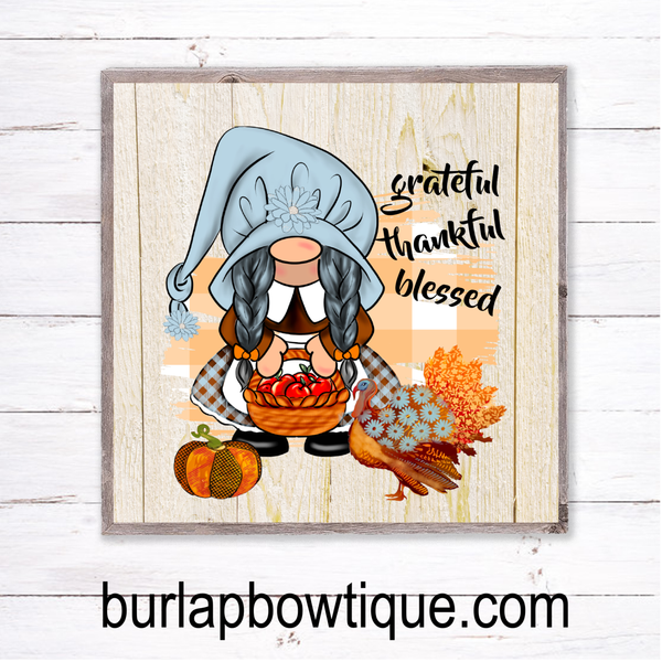 Grateful Thankful Blessed Fall Gnome Sign, Wreath Sign Attachment, Rustic Sign, Farmhouse Decor