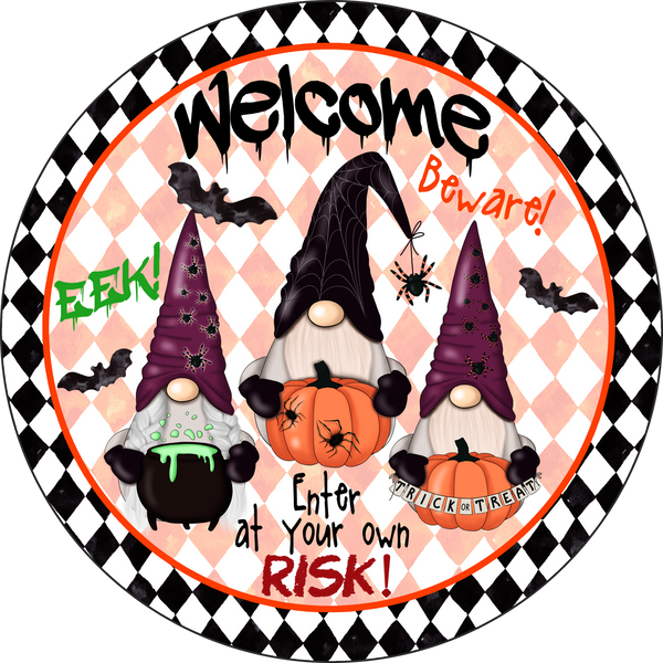 Welcome Gnome Halloween Sign, Wreath Supplies, Wreath Attachment, Door Hanger, Wreath Sign