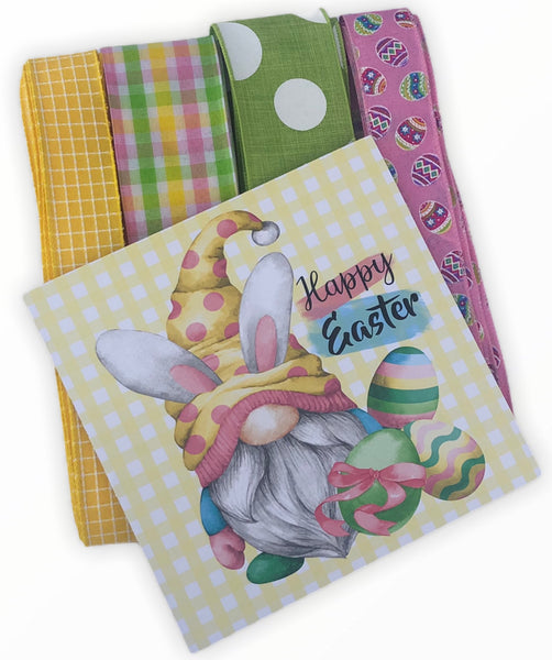 Happy Easter Gnome Sign and Ribbon Combo Kit,  Easter Spring Wreath Kit, Wreath Supplies, Easter Bunny