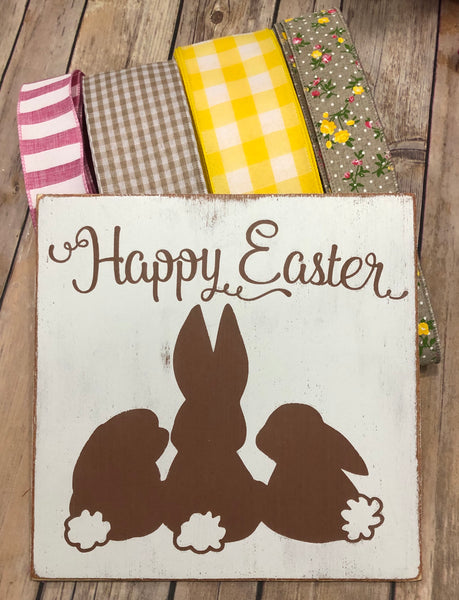 Rustic Happy Easter Bunny Sign and Ribbon Kit,  Spring Easter Rabbit Wreath Kit, Wreath Supplies