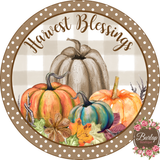 Harvest Blessings Fall Pumpkin Sign, Wreath Supplies, Wreath Attachment, Door Hanger, Wreath Sign