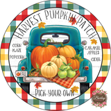 Harvest Pumpkin Patch Truck Fall Sign, Wreath Supplies, Wreath Attachment, Door Hanger, Wreath Sign
