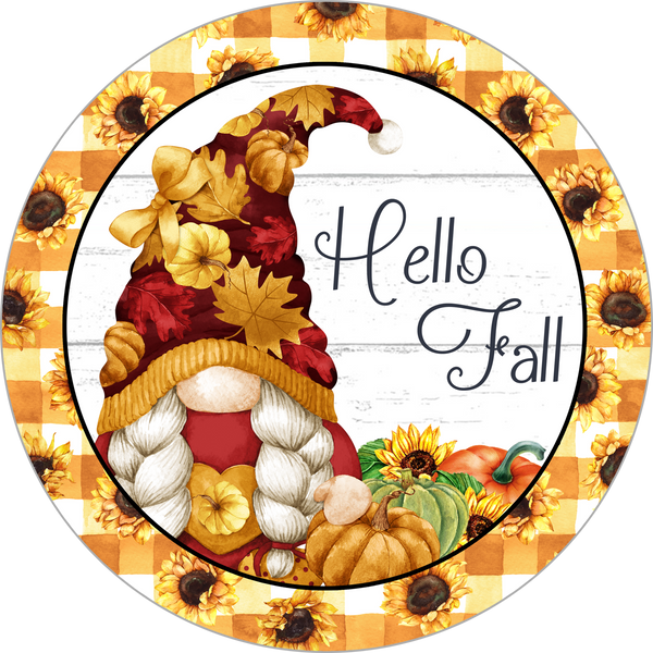 Hello Fall Gnome Girl Sign, Wreath Sign, Fall Decor, Door Hanger, Tiered Tray Sign, Wreath Supplies