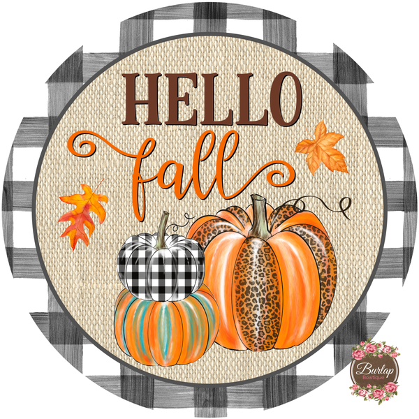 Hello Fall Pumpkin Sign, Wreath Supplies, Wreath Attachment, Door Hanger, Wreath Sign
