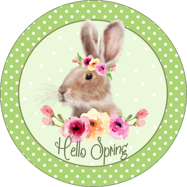 Hello Spring Green Easter Bunny Sign, Wreath Sign Attachment, Rustic Sign. Spring Decor, Farmhouse