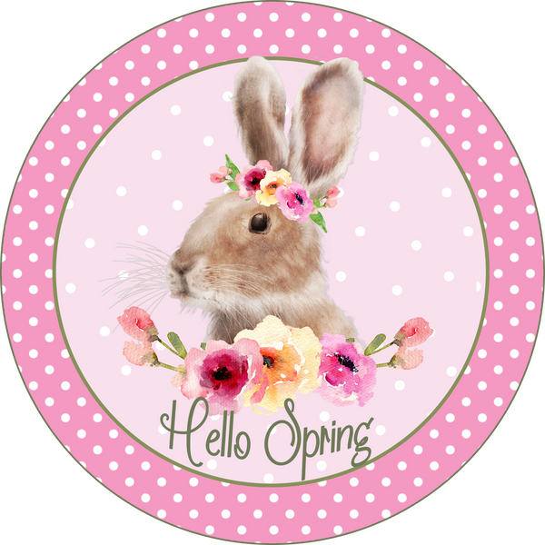 Hello Spring Pink Easter Bunny Sign, Wreath Sign Attachment, Rustic Sign. Spring Decor, Farmhouse