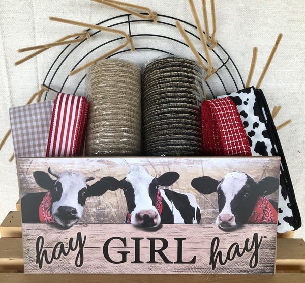 Hey Girl Hey Cow Farmhouse Everyday Wreath Kit, Wreath Supplies