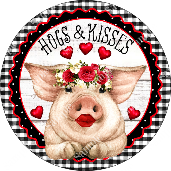 Hogs and Kisses Pig Valentine Sign, Valentine Decorations, Door Hanger, Wreath Sign