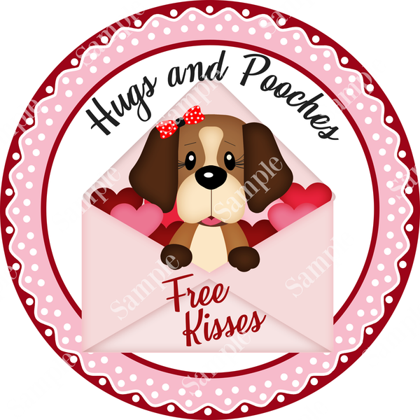 Hugs and Pooches Puppy Dog Valentine Sign, Valentine Decorations, Door Hanger, Wreath Sign