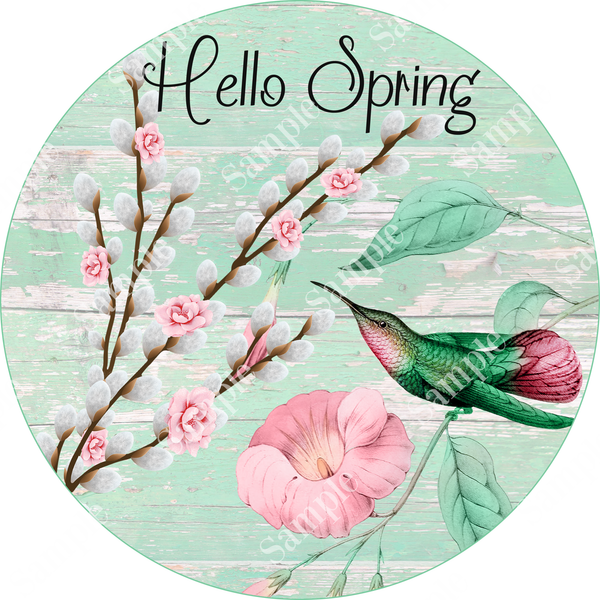 Hello Spring Hummingbird Sign, Spring Sign, Door Hanger, Wreath Sign