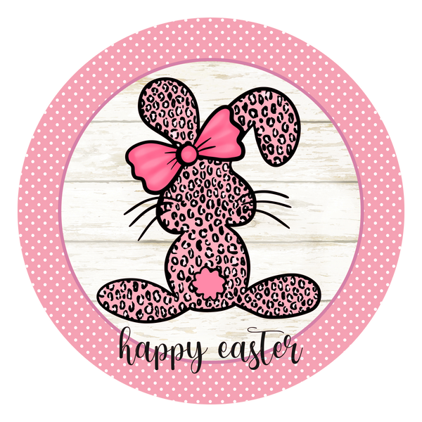 Happy Easter Pink Leopard Bunny Spring Sign, Door Hanger, Wreath Sign, Tray Decor