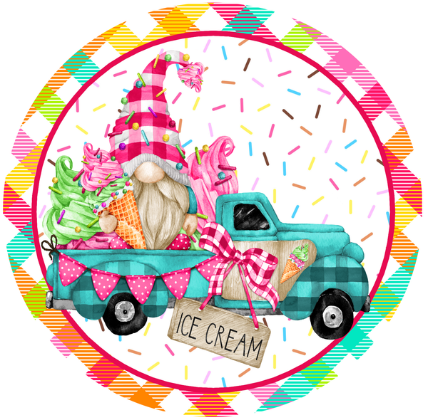 Ice Cream Gnome Truck Sign, Summer Sign, Wreath Supplies, Wreath Attachment