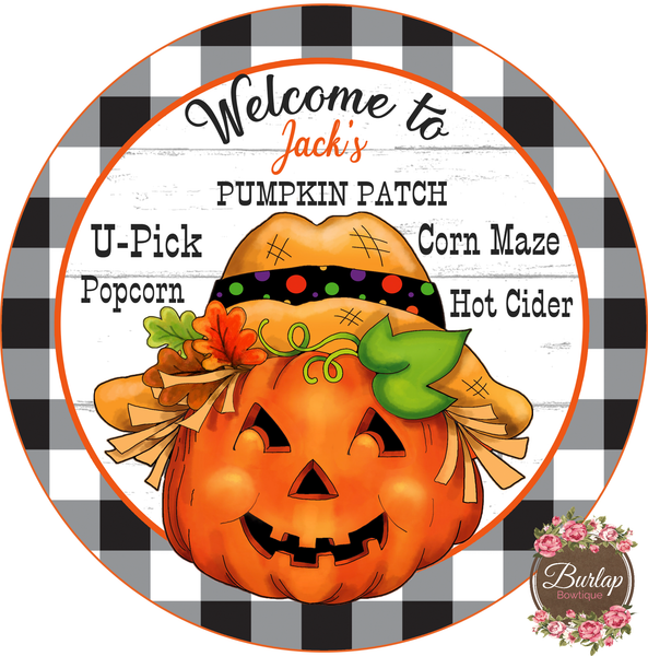 Jack's Pumpkin Patch Fall Sign, Wreath Supplies, Wreath Attachment, Door Hanger, Wreath Sign