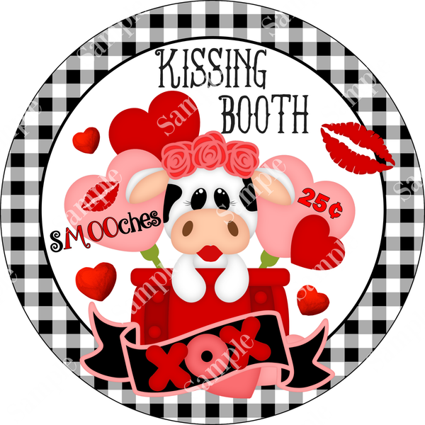 Kissing Booth Cow Valentine Sign, Valentine Decorations, Door Hanger, Wreath Sign, Tray Decor