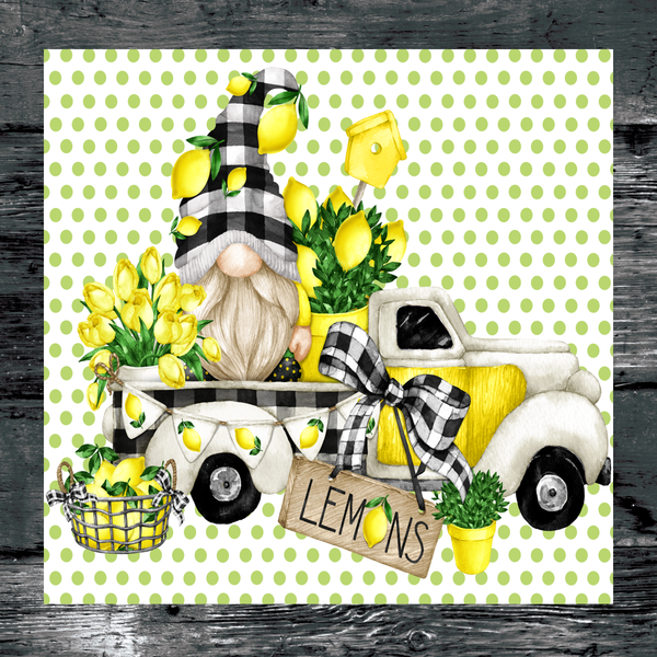 Lemon Gnome Truck Summer Sign, Wreath Sign Attachment, Rustic Sign. Summer Decor, Farmhouse