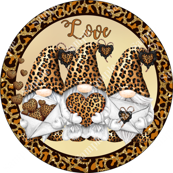 Leopard Love Gnomes Valentine Sign, Valentine Decorations, Door Hanger, Wreath Sign