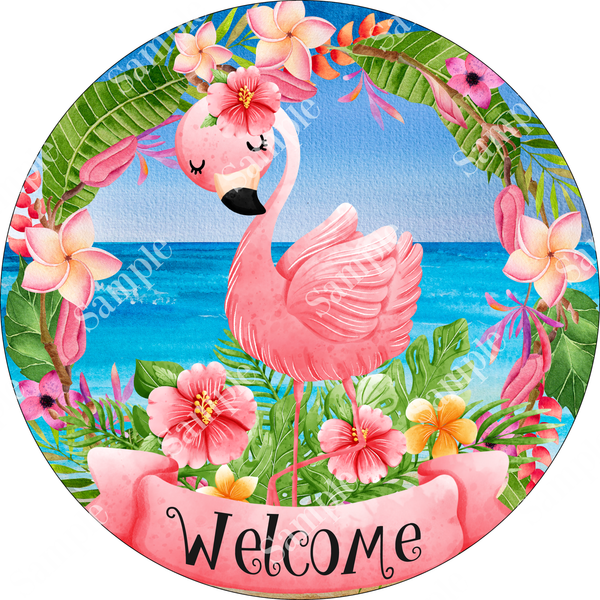 Welcome Flamingo Summer Beach Sign, Wreath Supplies, Door Hanger, Wreath Sign