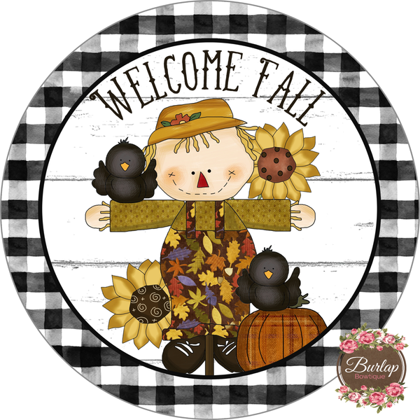 Welcome Fall Little Scarecrow Sign, Wreath Supplies, Wreath Attachment, Door Hanger, Wreath Sign
