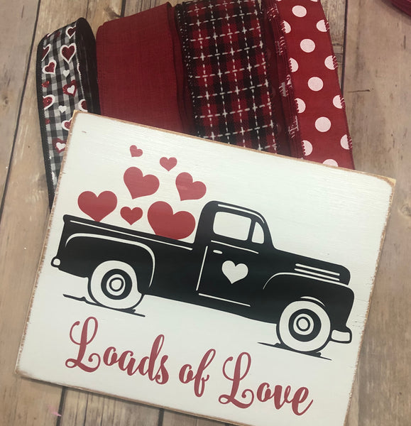 Rustic Truck Loads of Love Valentine Sign and Ribbon Kit,  Valentine Wreath Kit, Wreath Supplies