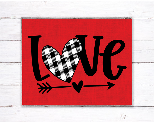 Love Buffalo Plaid Valentine Sign, Wreath Sign Attachment, Rustic Sign, Farmhouse Decor