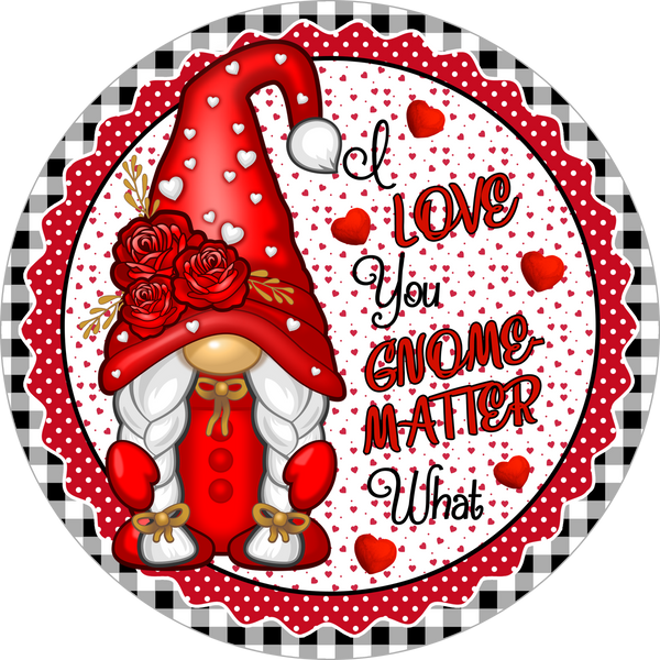 I Love You Gnome Valentine Sign, Valentine Decorations, Door Hanger, Wreath Sign