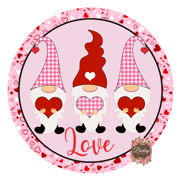 Gnome Trio Pink Valentine Sign, Valentine Decorations, Door Hanger, Wreath Sign