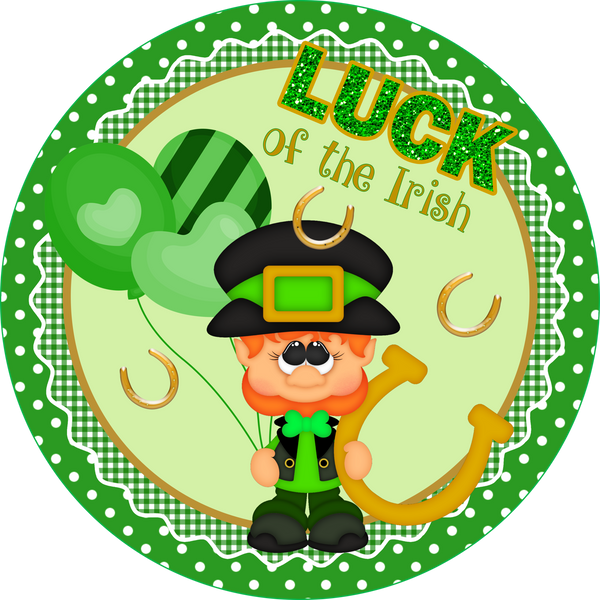 Luck of the Irish Leprechaun Patrick's Day Sign, Gnome Shamrock Sign, Irish Door Hanger, Wreath Sign