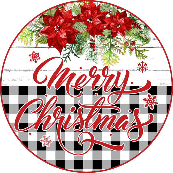Rustic Merry Christmas Plaid Poinsettia Christmas Sign, Christmas Decor, Door Hanger, Wreath Sign
