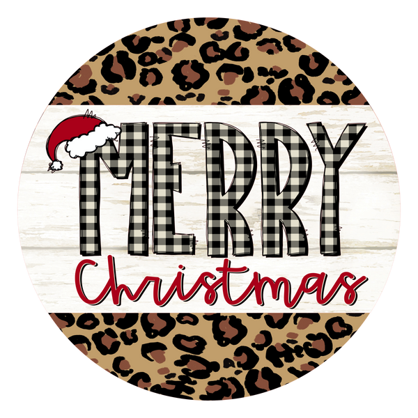 Merry Christmas Leopard Print Winter Sign, Christmas Door Hanger, Wreath Sign