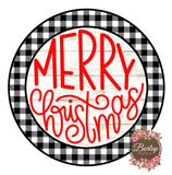 Merry Christmas Buffalo Plaid Sign, Wreath Supplies, Wreath Attachment, Door Hanger, Wreath Sign