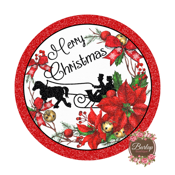 Merry Christmas Carriage Ride Winter Sign, Wreath Supplies, Wreath Attachment, Door Hanger, Wreath Sign