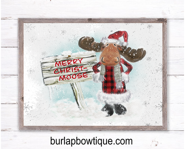 Winter Moose Christmas Holiday Sign, Wreath Sign Attachment, Rustic Sign, Farmhouse Decor