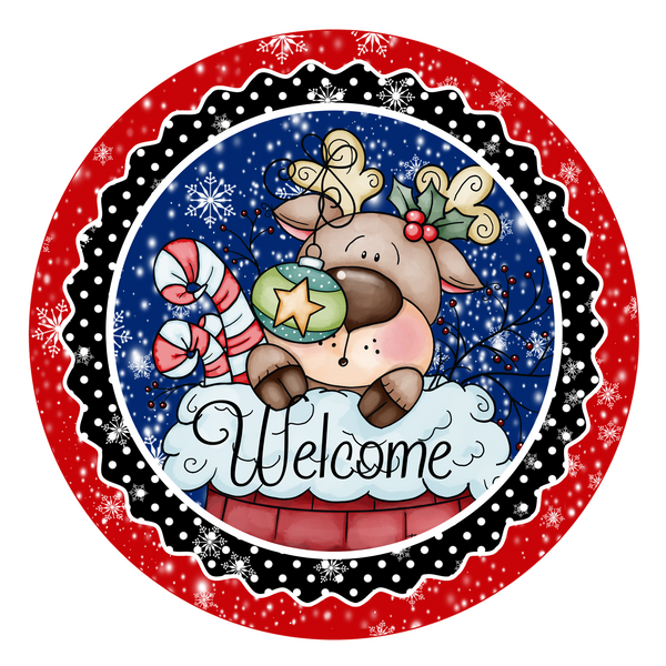 Welcome Reindeer Christmas Sign, Wreath Supplies, Wreath Attachment, Door Hanger, Wreath Sign