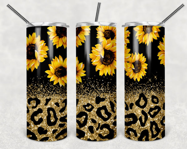 Sunflower Leopard Glitter Effect 20 oz Skinny Tumbler