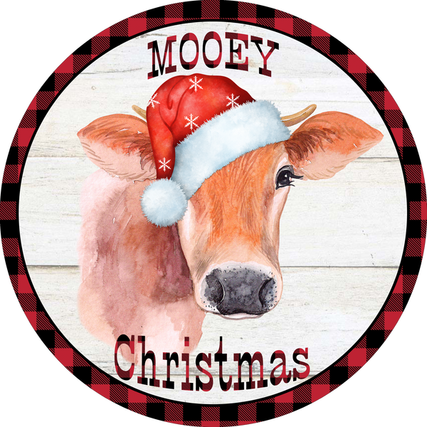Mooey Christmas Santa Cow Sign, Christmas Decorations, Door Hanger, Wreath Sign
